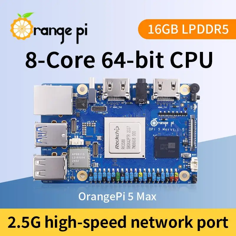 New! Orange Pi 5 Max 16GB RAM LPDDR5 Rockchip RK3588 Development Board M.2 PCIE 2.5G LAN WiFi+BT OrangePi 5 MAX Single Board