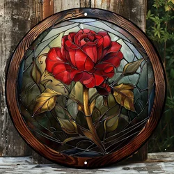 Beauty and the Beast Stained Glass Art, Round Aluminum Wall Sign, UV and Scratch Resistant, Easy-Hang, Outdoor and Indoor Decor