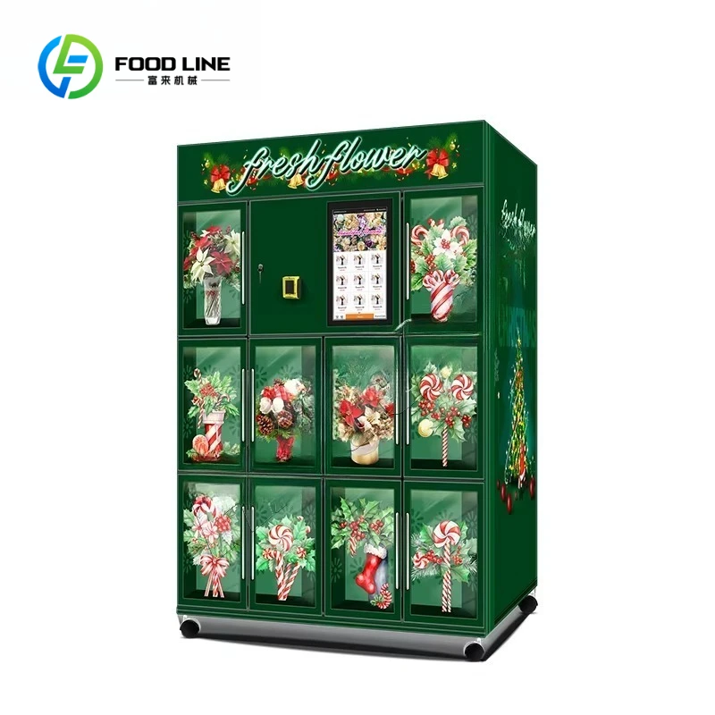 Christmas style 10 compartment flower vending machine with cooling function custom logo and gift holding function Customized