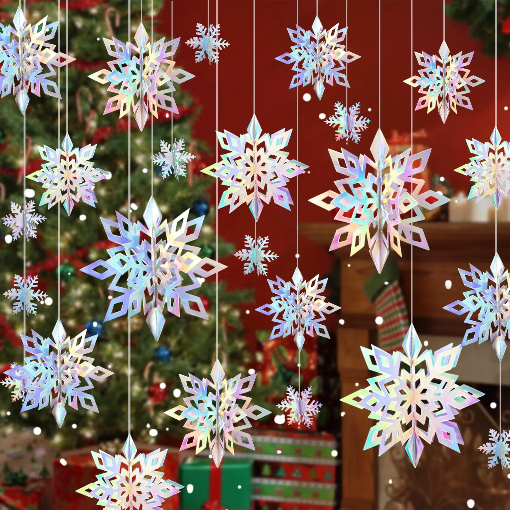 

3D Hanging Snowflakes Decorations Holographic Snowflakes Garland Silver Snowflakes Winter Birthday Party Christmas Decorations