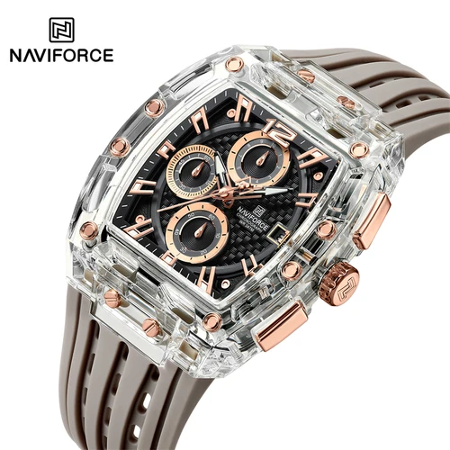 NAVIFORCE 7105 cronógrafo de moda reloj de cuarzo multifuncional deporte 5ATM reloj de silicona resistente al agua para hombres relojes masculinos