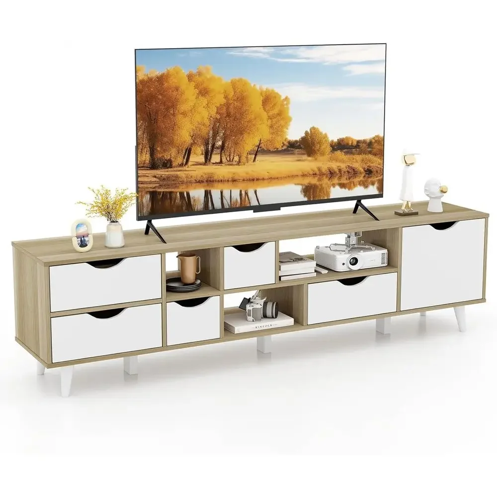 Oak TV Stand with Storage and Shelves for Living Room Entertainment Center, Fits TVs up to 65