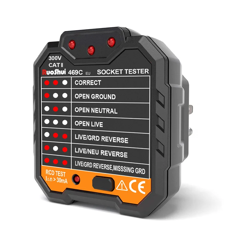 RuoShui 469 Socket Tester Pro Voltage Ground Zero Detector EU US Plug Breaker Electric Leakage Finder Test Polarity Phase Check