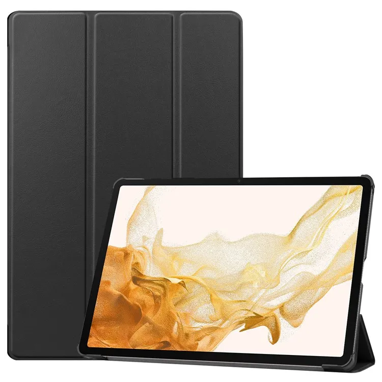 

For Samsung Galaxy Tab S8+ PU Leather Trifold Stand Cover with Pencil Holder and Auto Sleep/Wake, Pencil Charging Supported - Bl