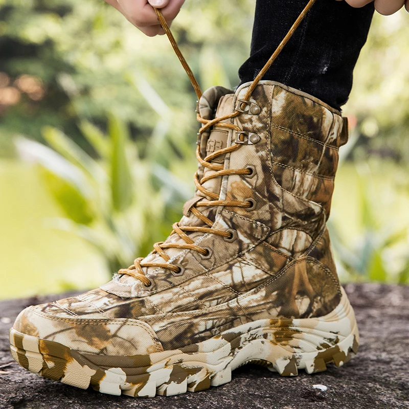 Men's Tactical Boots Camouflage Fashion Hiking Shoes for Men Non-slip Outdoor Desert Combat Training Boots Mountaineering Shoes