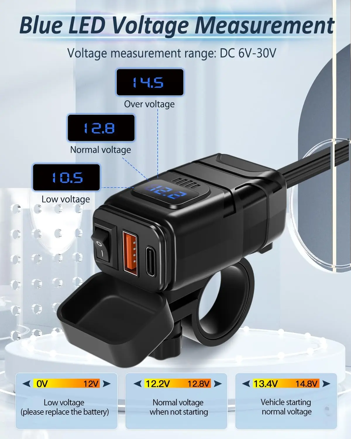 Extractme-cargador rápido USB para motocicleta, conector de puerto tipo C impermeable con voltímetro Digital LED para bicicleta y Moto