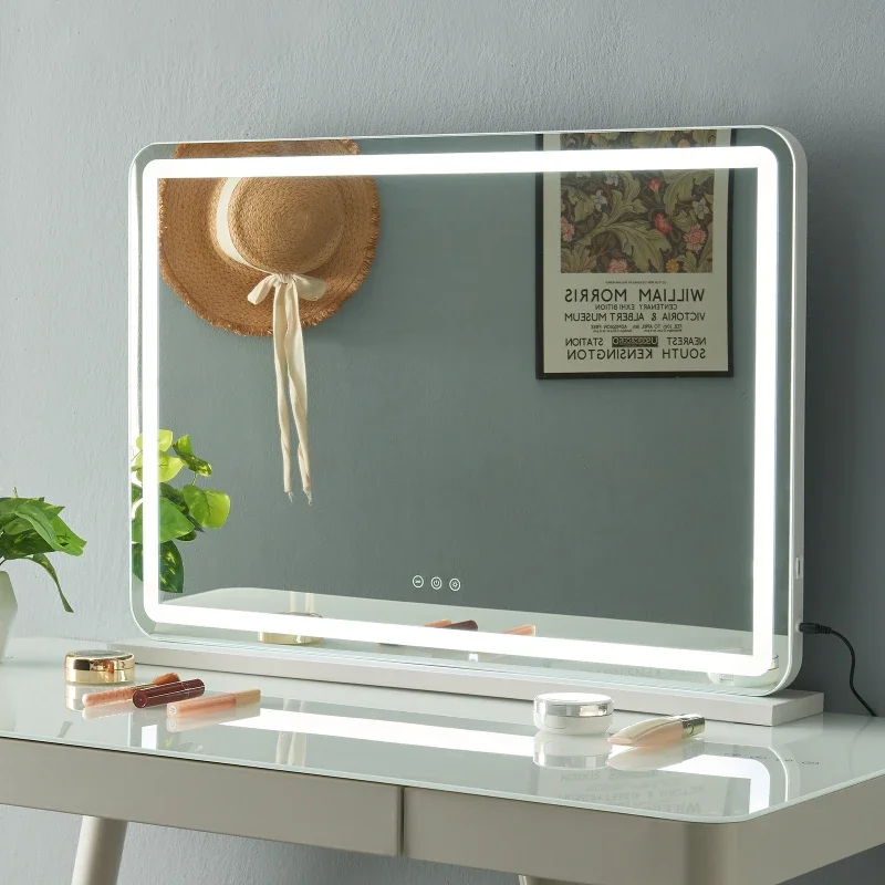 Mirrors for Bedroom Home Decor with Light 110-220V Rectangular Framed Mirror High Definition Silver Mirror 360 Degree Rotatable