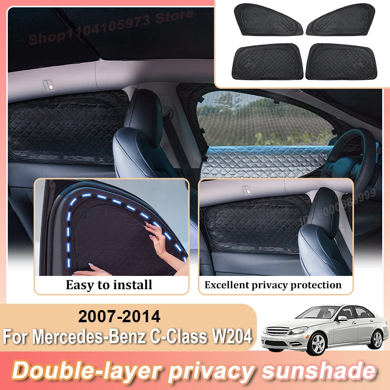 Double Layer Sunshades For Mercedes Benz C Class W204 2007~2014 Sedan Car Sun Shade Sunscreens Privacy Window Visors Accessories