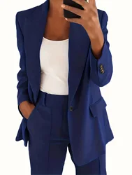 2025 S-5XL Women's Blazer Casual Long-sleeved Top Solid Color Suit Collar Button Simple Temperament Commuter Plus Size Blazer