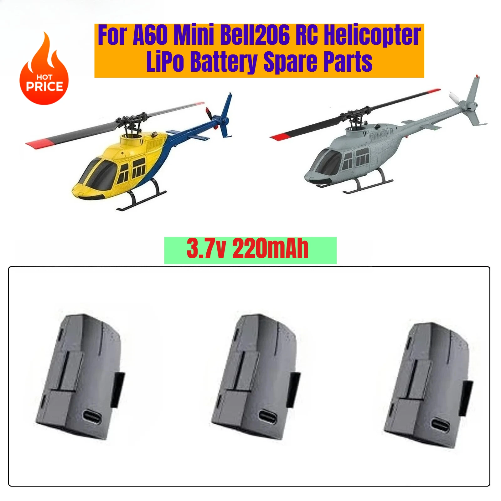 

3.7v 220mAh A60 Mini Bell206 RC Helicopter LiPo Battery Spare Parts