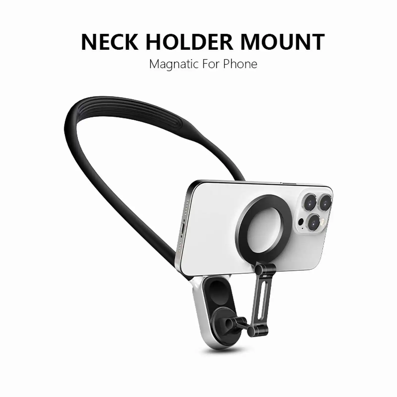 

Magnetic Neck Holder Mount Quick Release Hold for iPhone 15 14 13 12 Samsung Huawei Hand Free Silicone Chest Mount for POV/Vlog