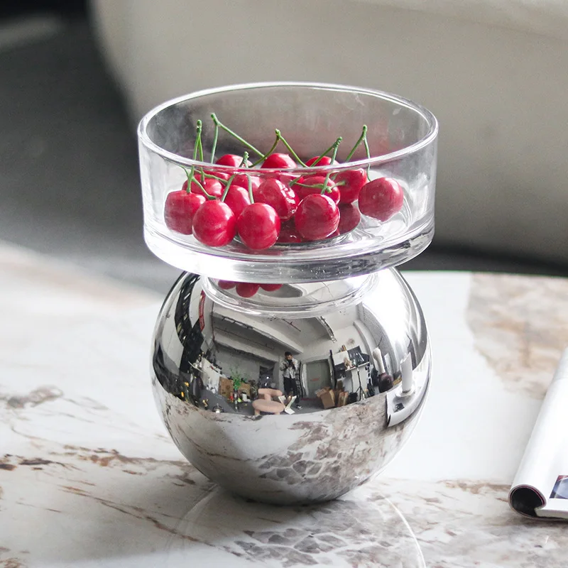 Geometric Art Metal Ball Glass Bowl, Snack, Fruit Plate, Dessert Plate, Pudding Bowl, Living Room Desktop Decoration Ornament
