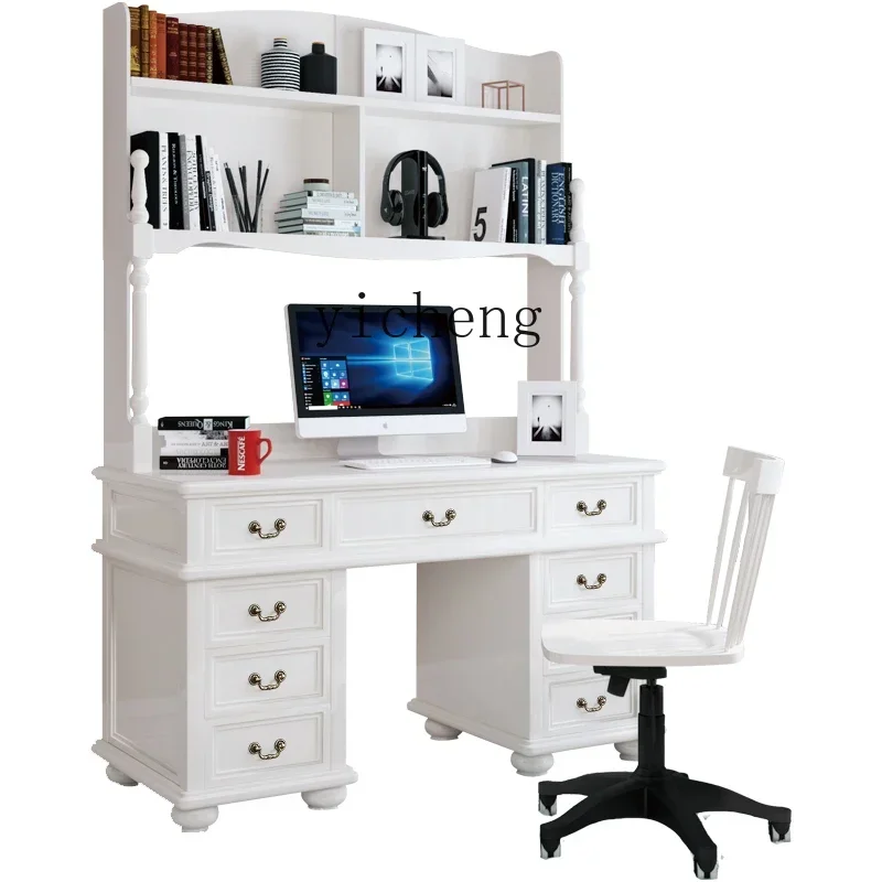 

Solid Wood American Large Desk Bookshelf Combination Integrated Desk Home Writing Desk
