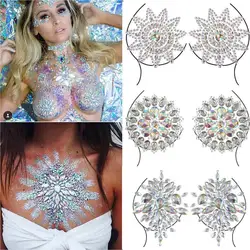 Rhinestone Crystal Pasties Nipple Covers Breasts Self Adhesive Reusable Body Stickers Waterproof Diamond Boob Stickers For Women