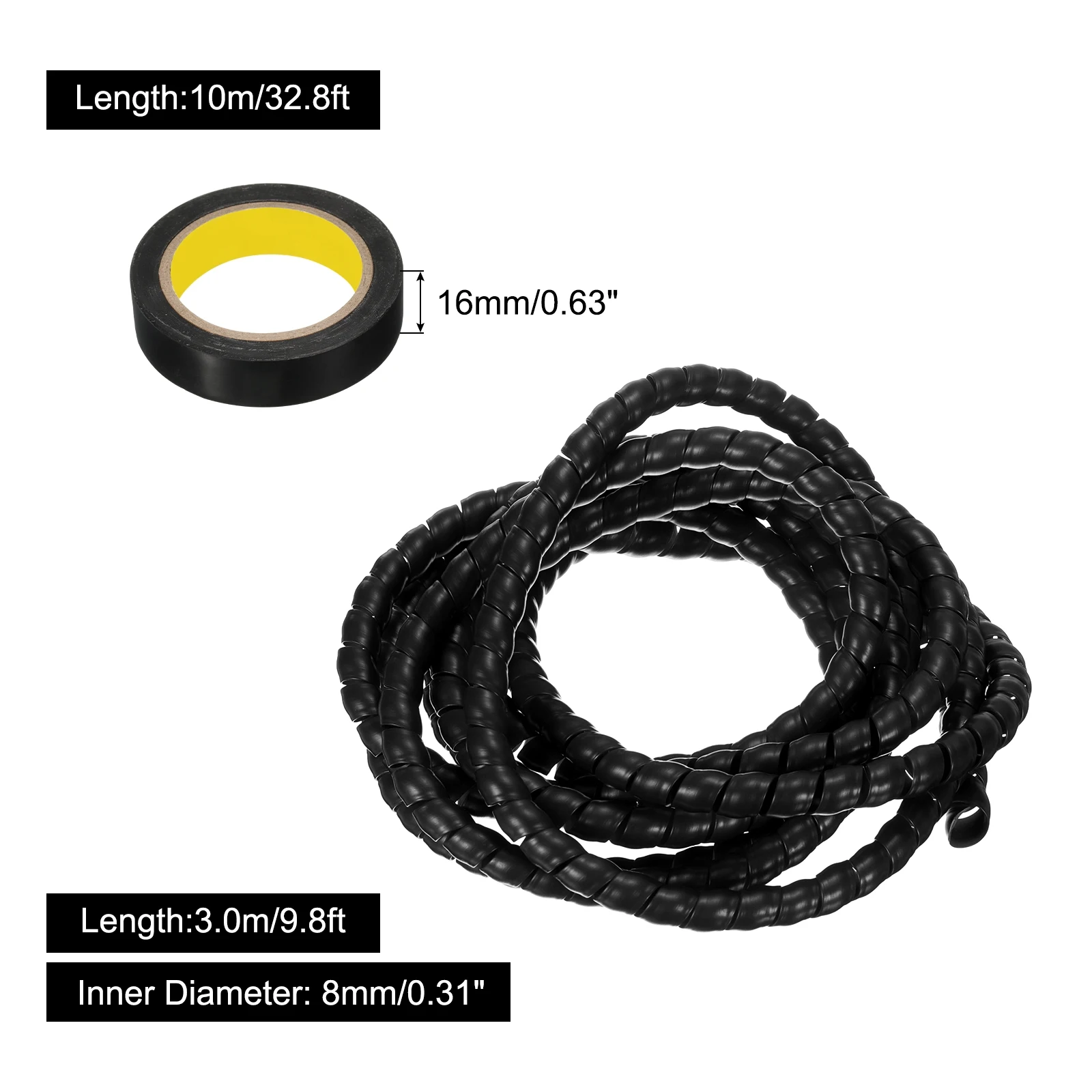 Uxcell 3Meter Flexible Spiral Cable Wire Protector Cable Organizer Computer Cord Protective Tube Management Tool 8-50mm withTape