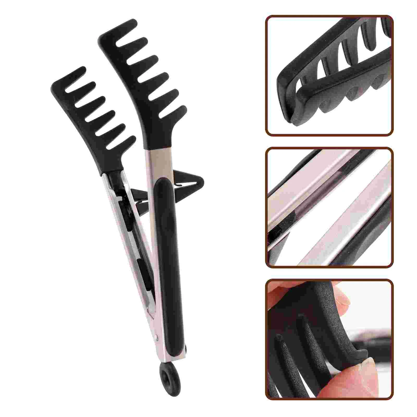 

Pasta Strainer Clips Black Toaster Ergonomic Food Tong Stainless Steel Daily Use