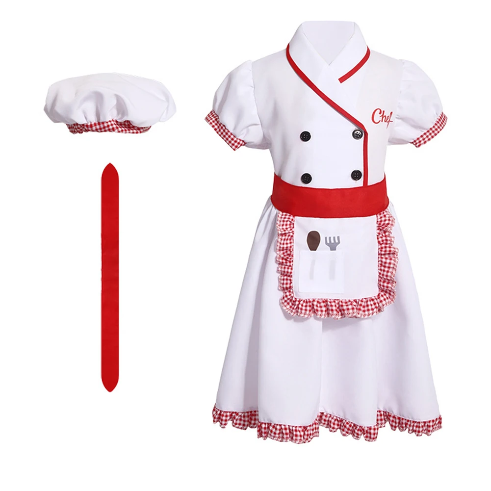 Halloween Chef Kids Girls Cosplay Costume Hat Clothing Fantasia Dress Apron Headgear Headwear Set Performance Outfits Uniform view 4