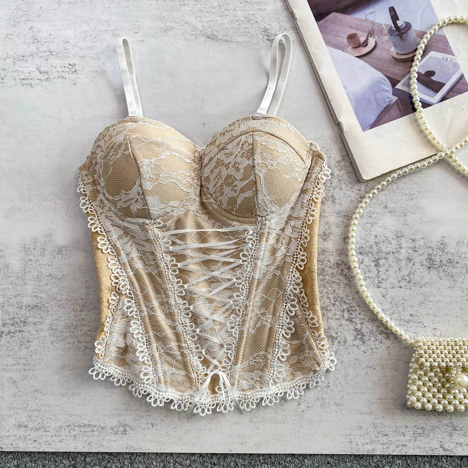 Sexy Vintage V-neck lace Corset Bustier Korean Camis Chic Crop Top Summer Women Party Sling Top Y2k