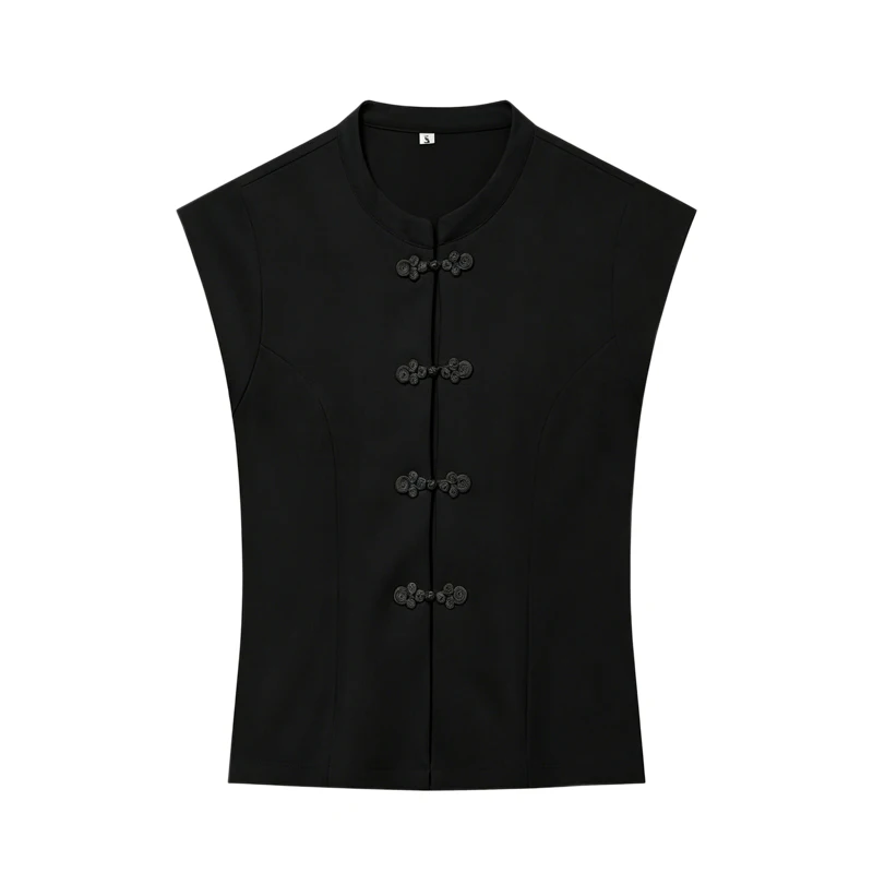 MUJER Tanktops mit chinesischem Knoten für Damen, Sommer, ärmelloses Weste-Top, Damen-Streetwear, Urlaubstop, Damen-Retro-Top, figurbetontes Top für Damen – Detail 2