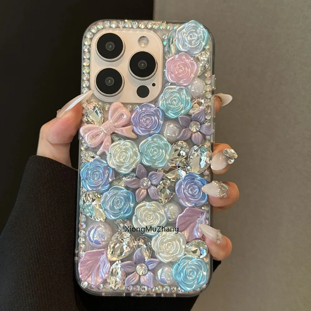 3D-Blumen Bling Strass-Hülle für iPhone 18 17 16 15 Pro Max 13 14 15 Plus 13 12 11 Pro Max XSMax Diamant-Kristall Damen-Cover – Detail 6