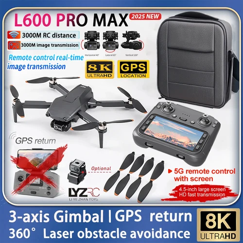 2025 L600 PRO MAX GPS 드론 5G 전문 8K HD 3축 짐벌 공중 듀얼 카메라 스크린 제어 장애물 회피 FPV RC Dron