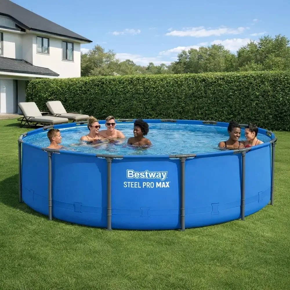 Round 14' x 42 Above Ground Swimming Pool, Outdoor Backyard Oasis, Blue