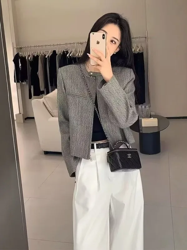 

Ele ey ort Zipper Suit Jaet Women's Spring Autumn Faion Unique Jaet Sli Slimming Top Polyester Fiber