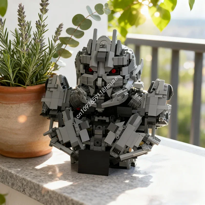 

887 деталей MOC: Бюст Мегатрона из фильма, модель Трансформеров, конструктор, развивающая игрушка, рождественский подарок, кирпичики для детей