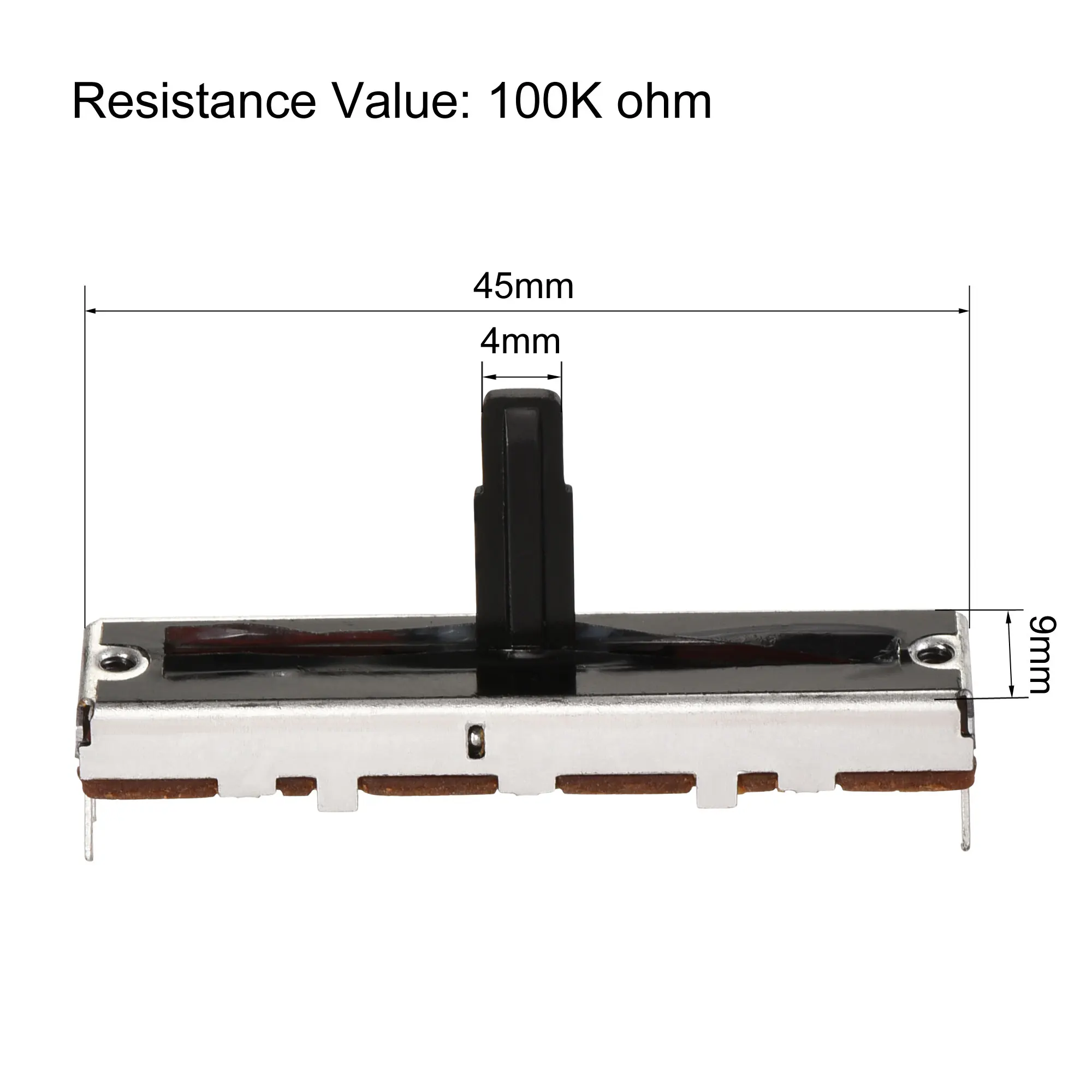2Pcs 45mm Slide Potentiometer B100K Ohm Straight Fader Variable Resistor Single Channel for Audio Mixer, DJ Console, Guitar A