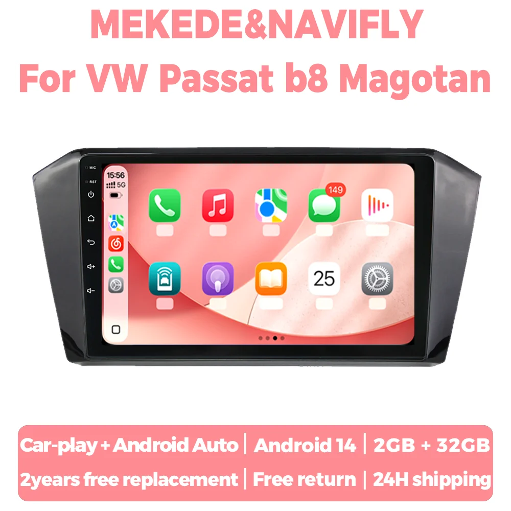 

Беспроводная автомагнитола с CarPlay и Android для VW Passat B8 Magotan, Android 14, интеллектуальная система, мультимедийный проигрыватель