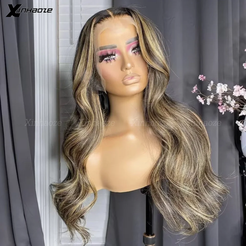 

13x6 Body Wave Ombre Highlight Lace Frontal Wig Brown Blonde Human Hair Wigs HD 5x5 Silk Scalp Top Lace Front Human Hair Wig