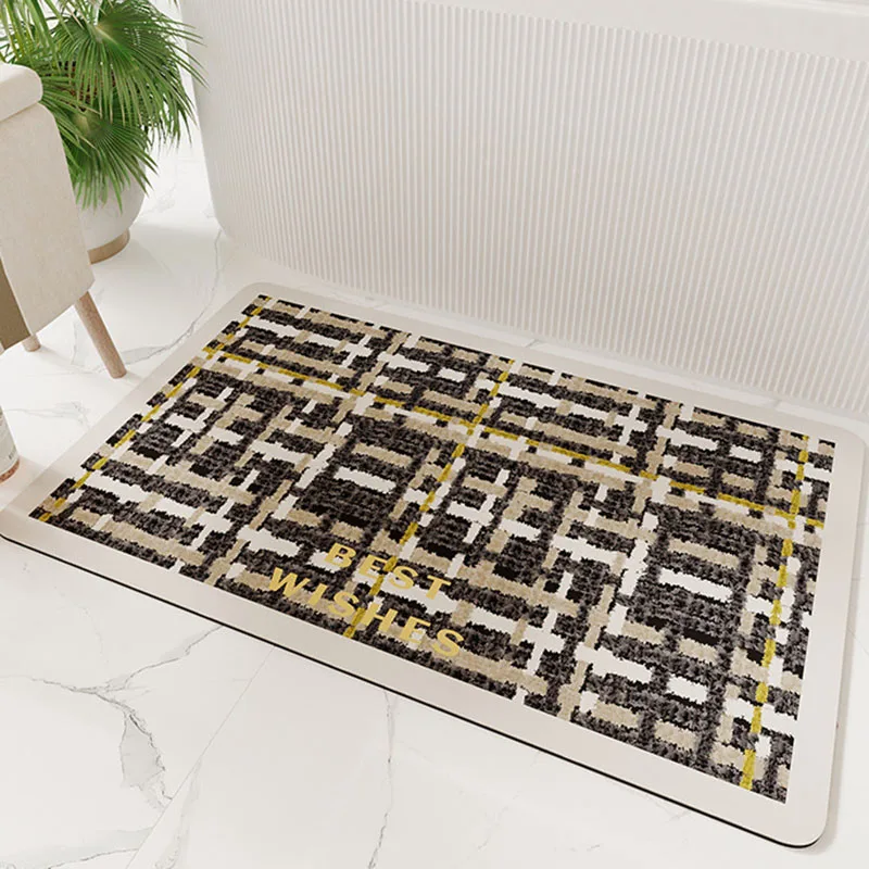 Bathroom Soft Diatom Mud Absorbent Mat Striped Printed Anti-Slip Dirt-Resistant Foot Pad Modern Quick-Drying Carpet for Entrance