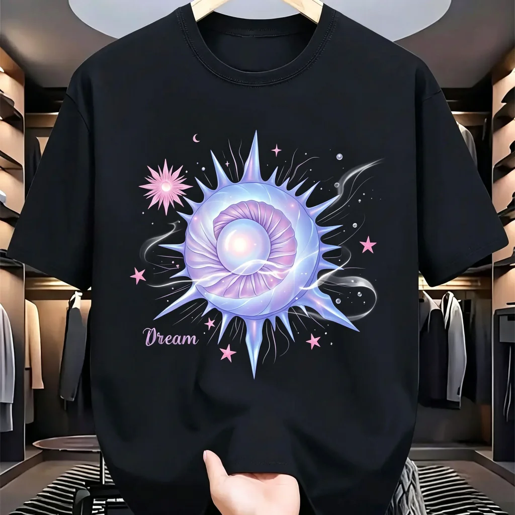 

Men's Black Cotton T-Shirt Dream Cosmic Eye Print Casual Short Sleeve Crew Neck Streetwear Tee