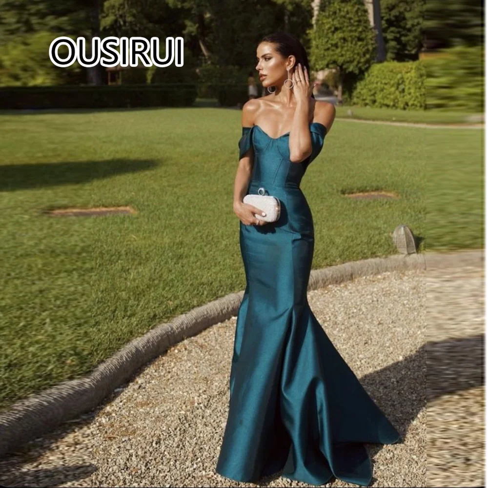 

Classic Off-Shoulder Satin Solid Formal Women's Evening Gown Sheath Sexy Court Backless Prom Arab Dress Customized