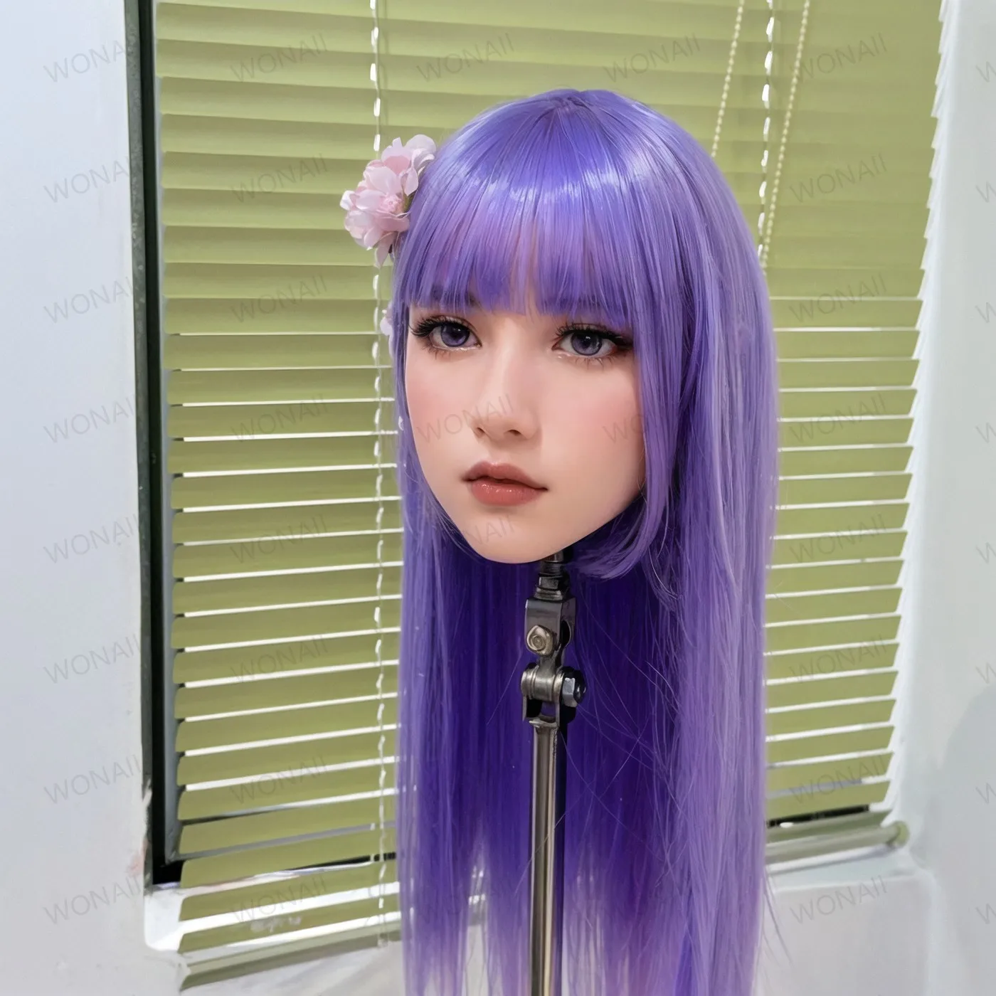 ماكياج صناعي، شعر مستعار طويل، طويل، طويل، مستعار بنفسجي طويل، ويمكن تفكيكه، ومفاصل ملولب M16 -مناسب للتدريب على تصفيف الشعر والعروض الجمالية، وملحقات شعر مستعار للبالغين للرجال والنساء