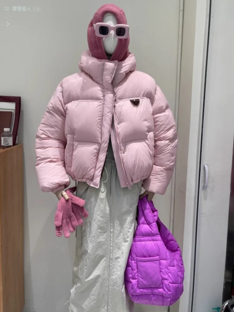 Contrast Color Hooded Down Jacket Winter Korean Ins Hooded Candy Colors Bread Suit Loose Casual 90 White Duck Puffer Coat Women