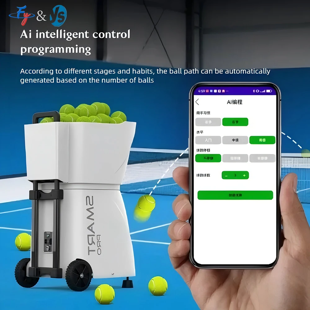 آلة قاذف كرات التنس الذكية - سعة 100+ كرة، وقت عمل 4-6 ساعات مع التطبيق وجهاز التحكم عن بعد للتدريب على جميع المستويات
