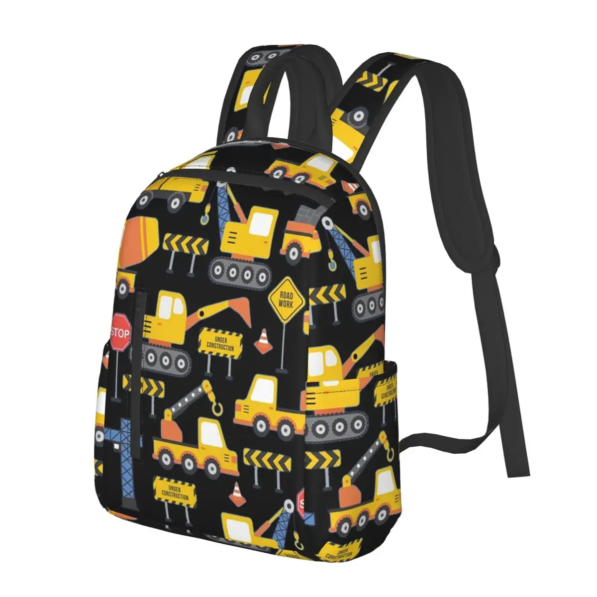 Road Work Under Construction Transportation Pattern Blue Student Backpack School Bag Hiking Travel Daypack for Men Women