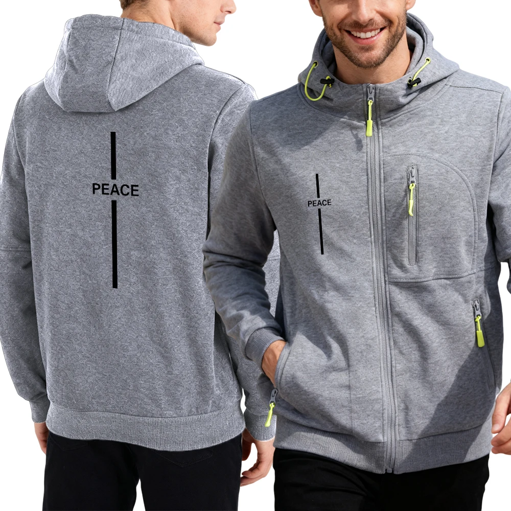 

Толстовка на молнии с простым принтом мира, мужская модная флисовая толстовка, осенняя универсальная спортивная одежда, уличные повседневные топы, индивидуальное пальто