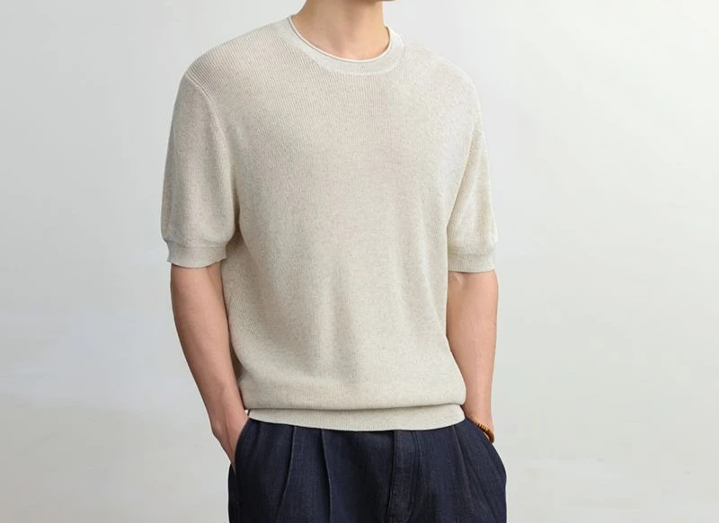 Men's Summer New Knitted Short Sleeve Loose Breathable T-shirt Retro