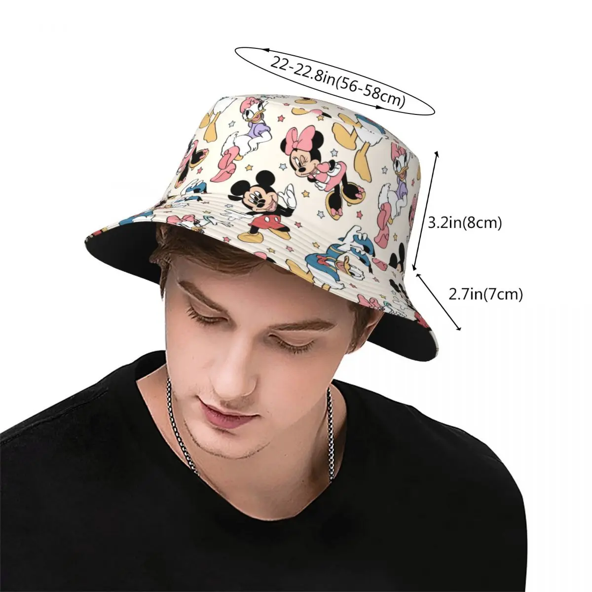 Unisex Cute Bucket Hats Mickey And Minnie Accessories Bob Hats For Beach Headwear Lightweight