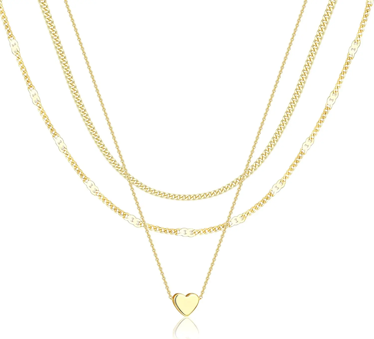 

Многослойные золотые ожерелья для женщин, изящные многослойные подвески из 14-каратного золота с серебряным покрытием: простые сердечки, бриллианты, кресты, банты, круги, в форме скрепки.