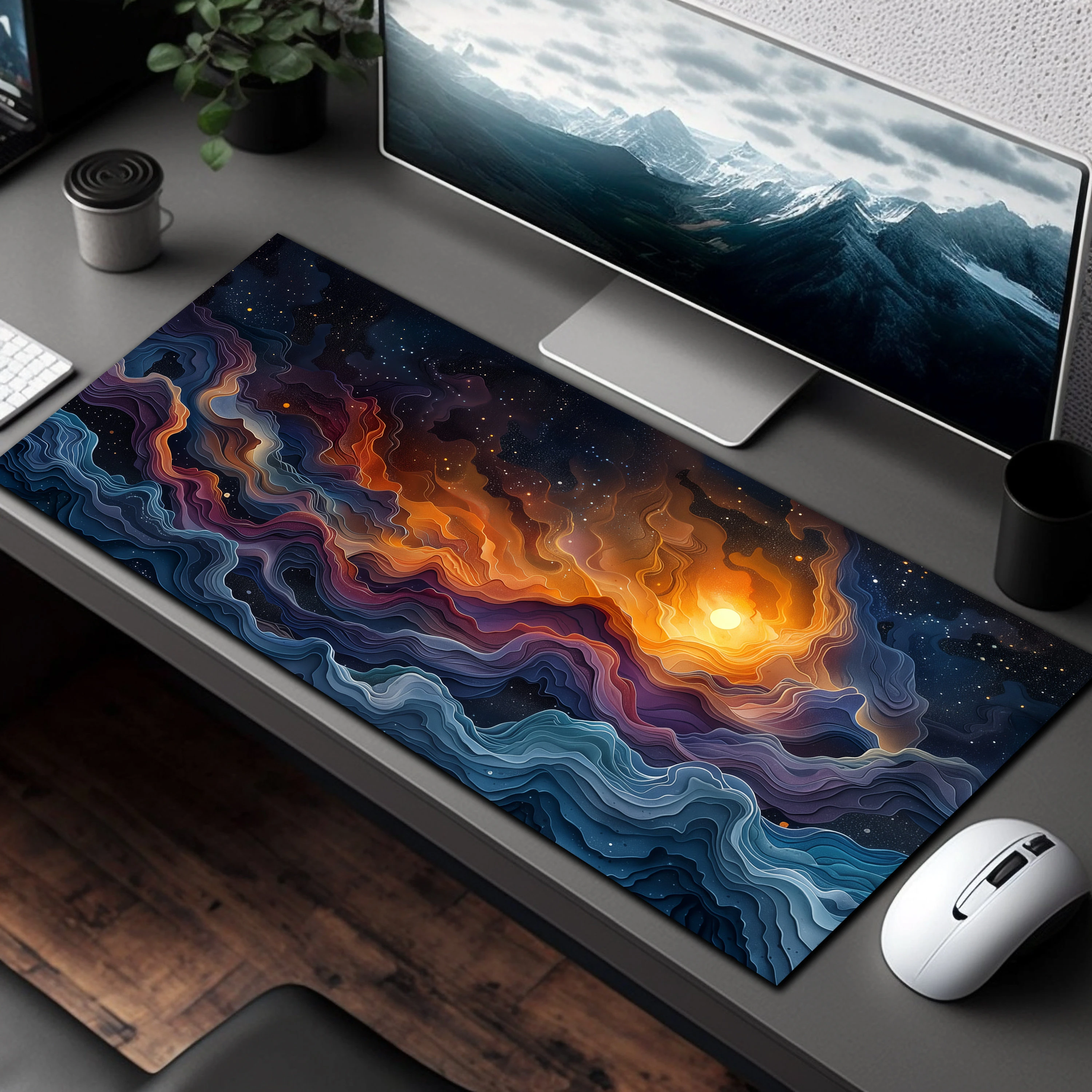 Galactic Dance of Light and Clouds Deep Space Desk Mat Large Mouse Pad Office Rug Laptop Accessories Desk Decor Decoration