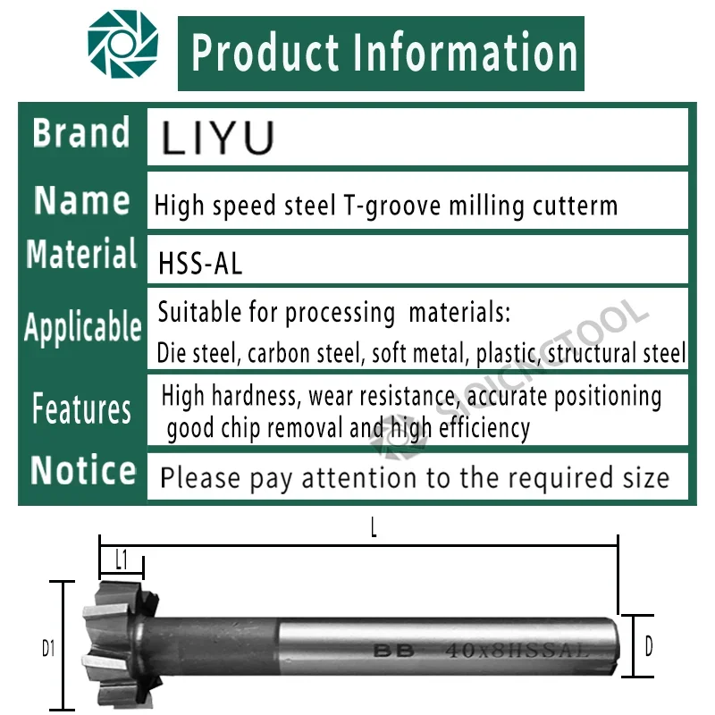 T Slot Milling Cutter for Metal HSS Woodruff Key Seat Router Bit Thickness 1-12mm Diameter 8-50mm