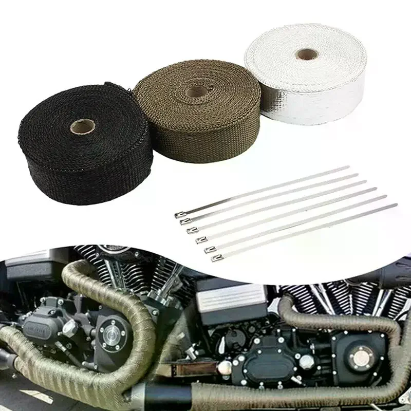 5/10/15M Roll Fiberglass Heat Shield Motorcycle Exhaust Thermal Tape Header Pipe Heat Wrap Tape Thermal Protection Ties Cloth