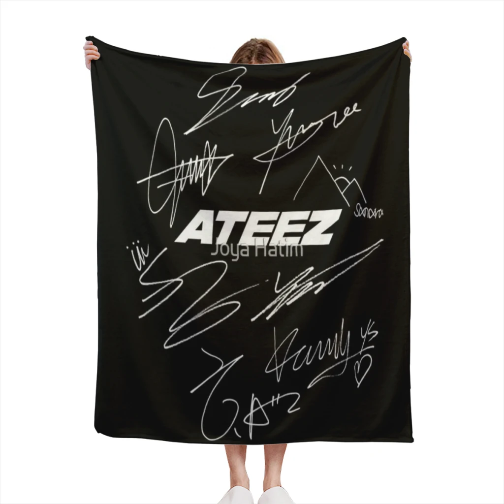 

ATEEZ - Logo + autographs (black) Summer Blanket Thin Blanket Comforter Flannel Soft throw Blankets Warm Home and decoration