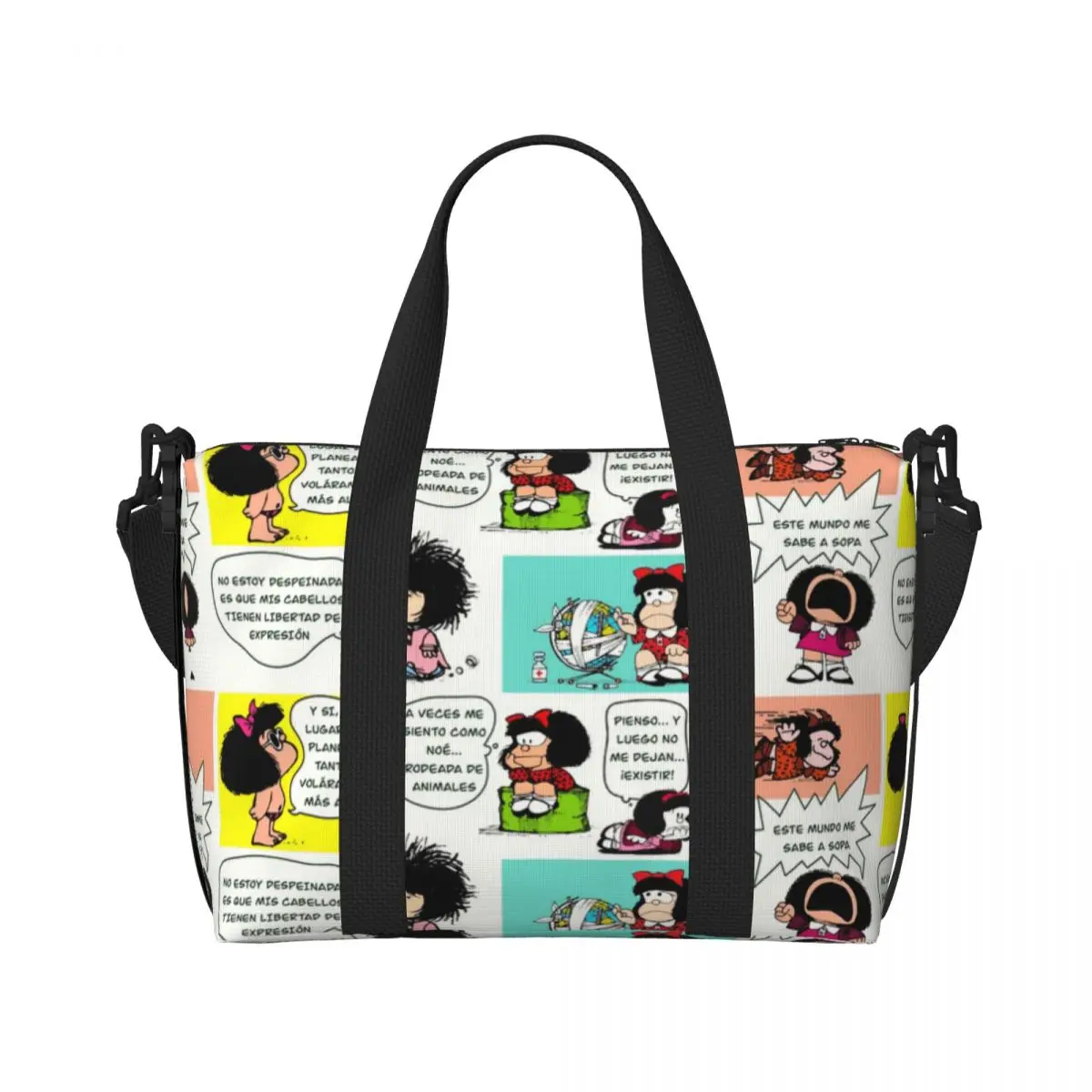 Custom Manga Quino Mafalda Groceries Shopping Tote Bags Women Large Capacity Kawaii Cartoon Beach Gym Travel Bags