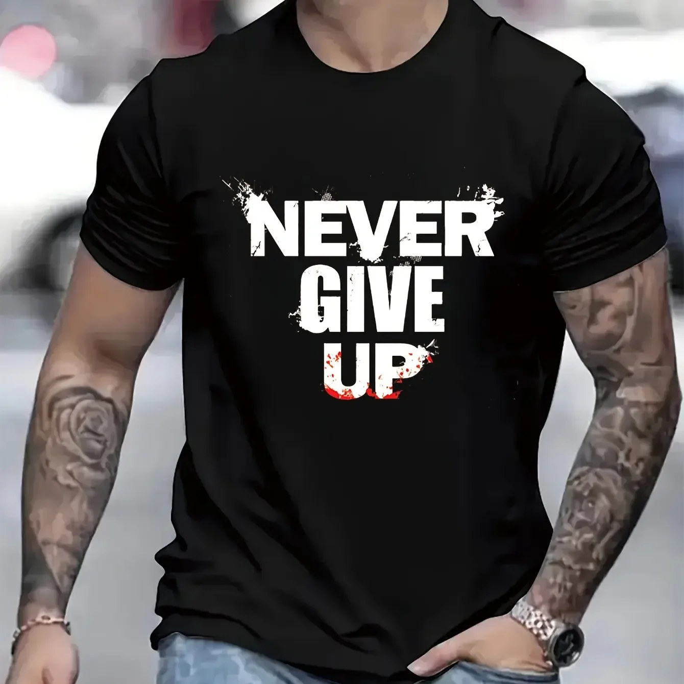 تي شيرت رجالي صيفي 100 قطن عصري مطبوع عليه حروف برقبة دائرية وأكمام قصيرة تي شيرت برقبة دائرية تي شيرت من القطن الخالص عادي