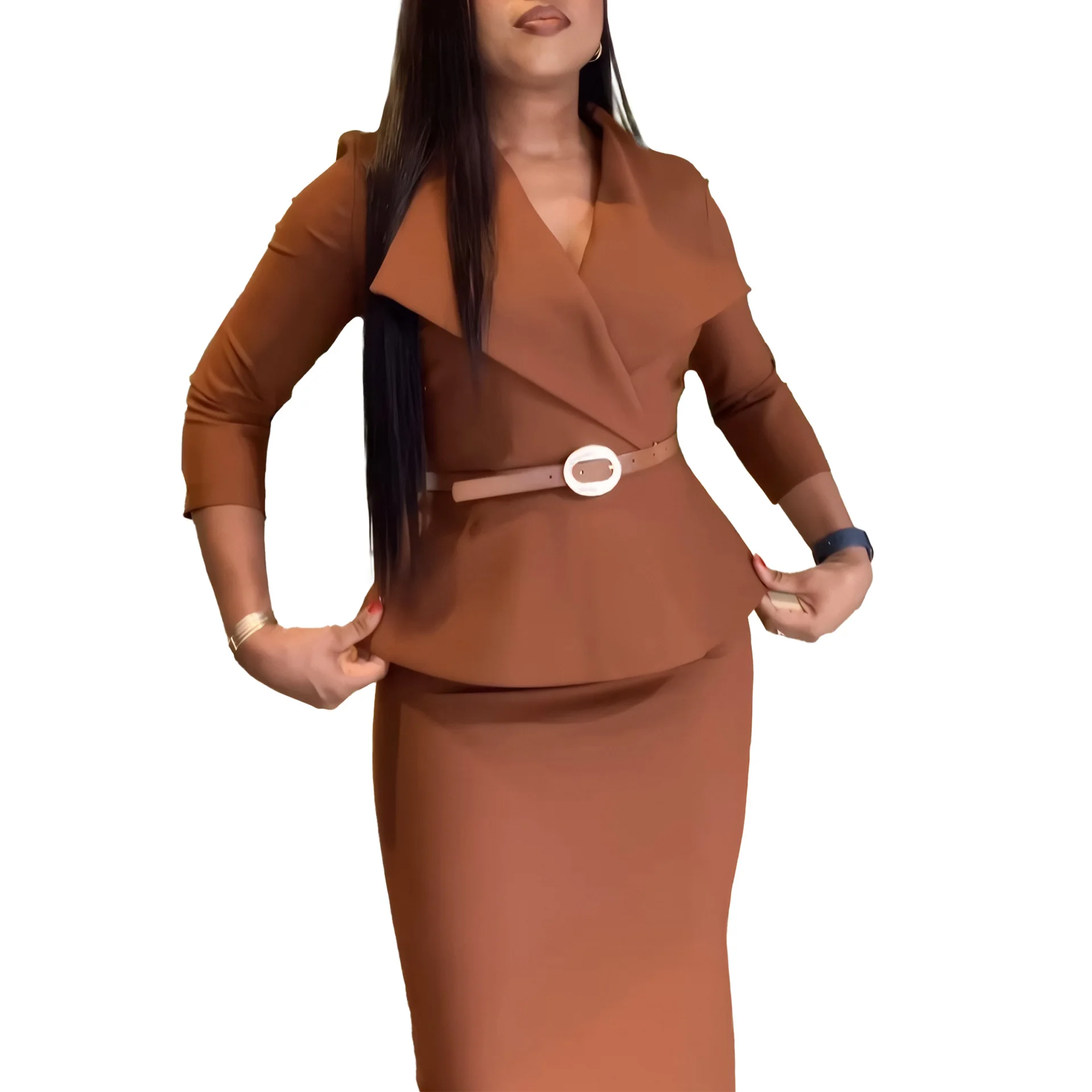 Elegant Dashiki African Dresses for Women Autumn Fashion African 3/4 Sleeve Polyester Midi Bodycon Dress African Clothes S-3XL