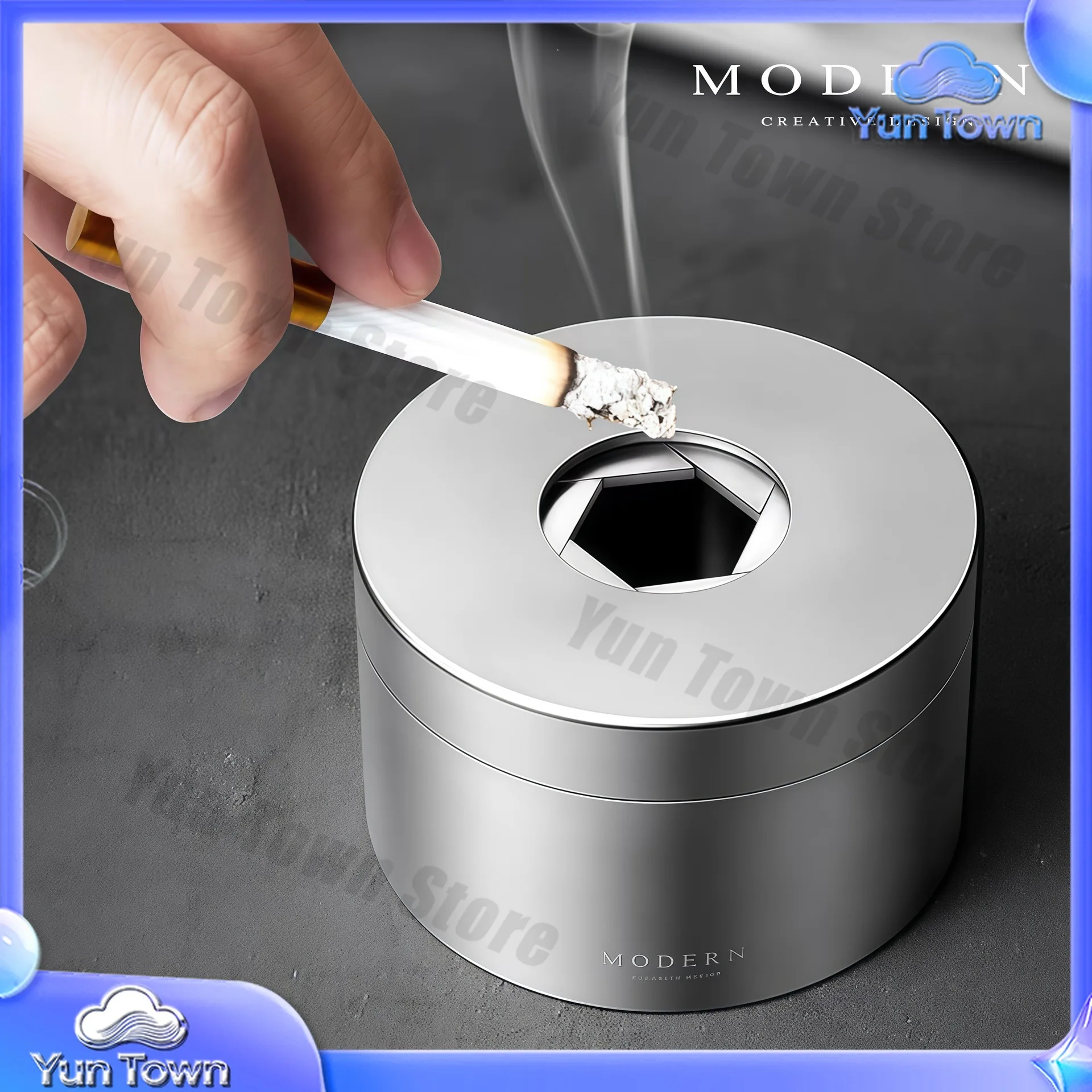 MODERN modern stainless steel rotating ashtray closed with cover anti-fly ash creative high-end light luxury gift